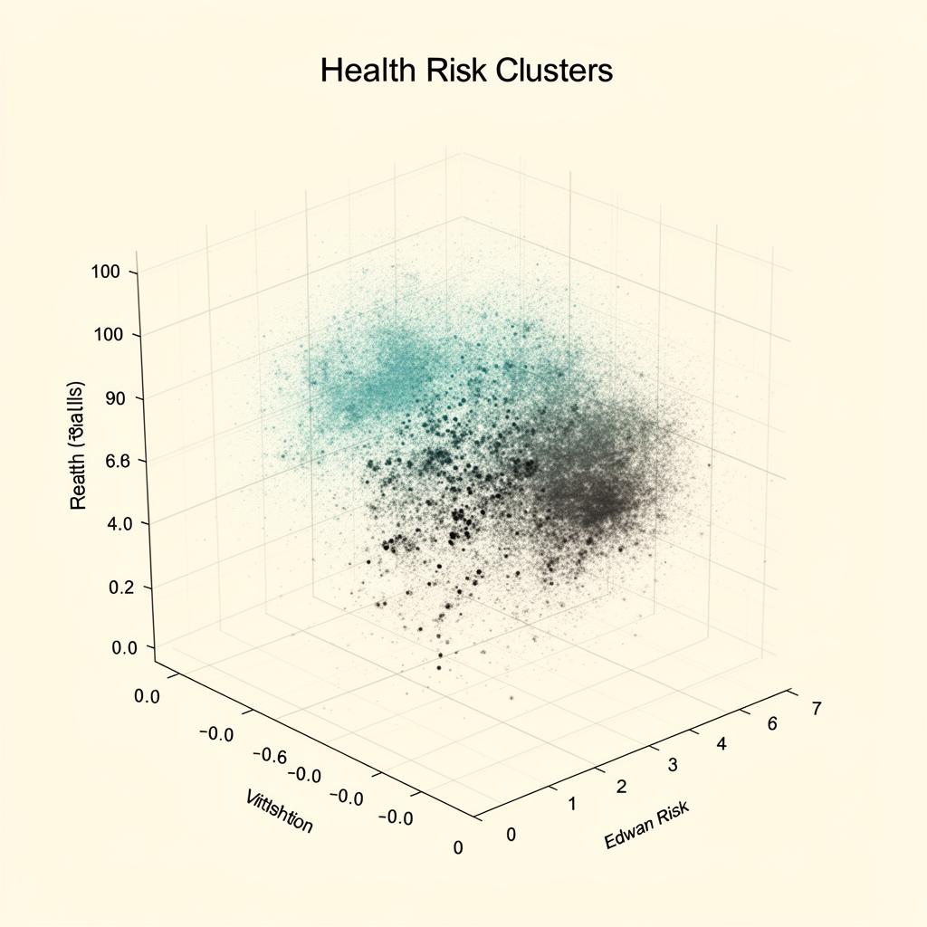 Genomic cluster scatter plot with teal heat mapping of patient cohorts